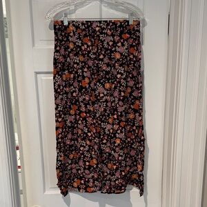 LOFT Black Floral Midi Skirt